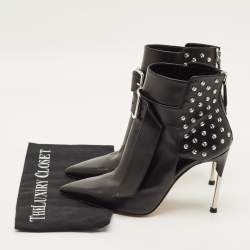 Pre Owned Alexander McQueen Size 39 Black Leather Embellished Ankle Length Boots