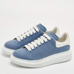 Pre Owned Alexander McQueen Oversized Size 39 Blue/White Denim and Leather Lace Up Sneakers