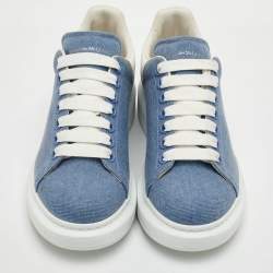 Pre Owned Alexander McQueen Oversized Size 39 Blue/White Denim and Leather Lace Up Sneakers