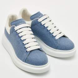 Pre Owned Alexander McQueen Oversized Size 39 Blue/White Denim and Leather Lace Up Sneakers
