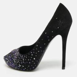 مملوكة مسبقًا Alexander McQueen Heart Size 38 Black Suede Crystal Embellished Peep Toe Pumps