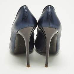 Pre Owned Alexander McQueen Size 38.5 Metallic Blue Foil Leather Round Pumps
