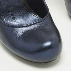 Pre Owned Alexander McQueen Size 38.5 Metallic Blue Foil Leather Round Pumps