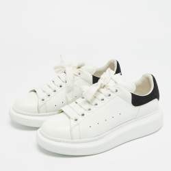 Pre Owned Alexander McQueen Oversized Size 37.5 White/Black Leather and Suede Low Top Sneakers