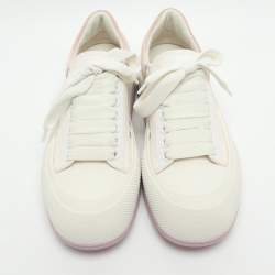 Pre Owned Alexander McQueen Deck Plimsoll Size 37 White/Beige Canvas and Suede Lace Up Sneakers 