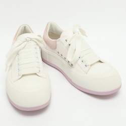 Pre Owned Alexander McQueen Deck Plimsoll Size 37 White/Beige Canvas and Suede Lace Up Sneakers 