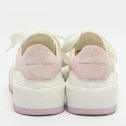 Pre Owned Alexander McQueen Deck Plimsoll Size 37 White/Beige Canvas and Suede Lace Up Sneakers 