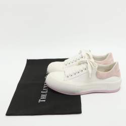 Pre Owned Alexander McQueen Deck Plimsoll Size 37 White/Beige Canvas and Suede Lace Up Sneakers 