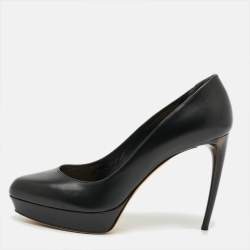 Pre Owned Alexander McQueen Horn Size 40 Black Leather Platform Pumps