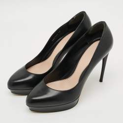 Pre Owned Alexander McQueen Horn Size 40 Black Leather Platform Pumps