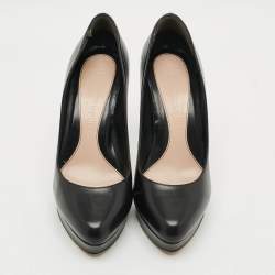 Pre Owned Alexander McQueen Horn Size 40 Black Leather Platform Pumps