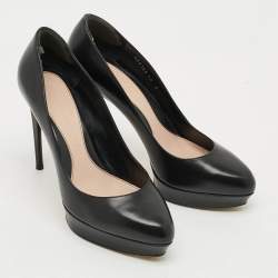 Pre Owned Alexander McQueen Horn Size 40 Black Leather Platform Pumps