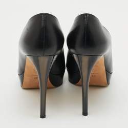 Pre Owned Alexander McQueen Horn Size 40 Black Leather Platform Pumps