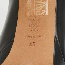 Pre Owned Alexander McQueen Horn Size 40 Black Leather Platform Pumps
