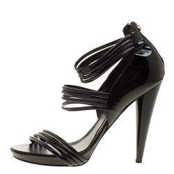 Alexander McQueen Black Leather Stripe Straps Sandals Size 38