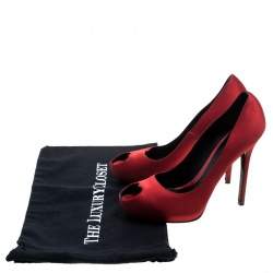 Pre Owned Alexander McQueen Red Satin Heart Peep Toe Pumps Size 41