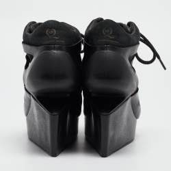 McQ By Alexander McQueen For Puma Black Leather and Nubuck Leap Wedge Sneakers Size 40.5