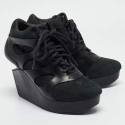 McQ By Alexander McQueen For Puma Black Leather and Nubuck Leap Wedge Sneakers Size 40.5