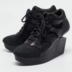 McQ By Alexander McQueen For Puma Black Leather and Nubuck Leap Wedge Sneakers Size 40.5
