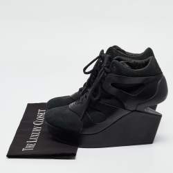 McQ By Alexander McQueen For Puma Black Leather and Nubuck Leap Wedge Sneakers Size 40.5