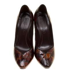 Alexander McQueen Two Tone Brown Tortoise Shell Embossed Patent Leather Pumps Size 37