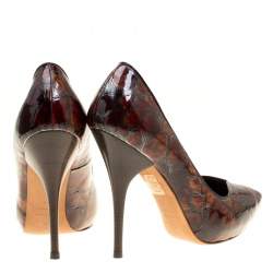 Alexander McQueen Two Tone Brown Tortoise Shell Embossed Patent Leather Pumps Size 37