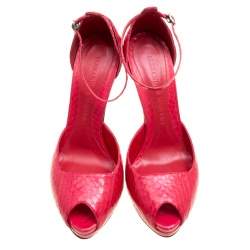 Alexander McQueen Red Python Peep Toe Ankle Strap Platform Sandals Size 40