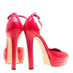 Alexander McQueen Red Python Peep Toe Ankle Strap Platform Sandals Size 40