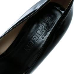 Pre Owned Alexander McQueen Black Patent Leather Square Toe Platform Pumps Size 37.5
