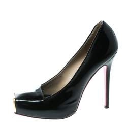 Pre Owned Alexander McQueen Black Patent Leather Square Toe Platform Pumps Size 37.5