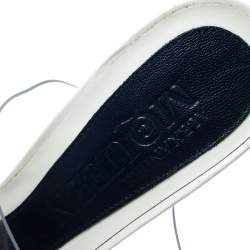 Pre Owned Alexander McQueen Blue Leather and PVC Bold Plexi Heel Open Toe Wedge Sandals Size 40