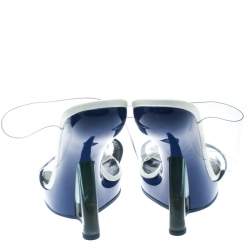 Pre Owned Alexander McQueen Blue Leather and PVC Bold Plexi Heel Open Toe Wedge Sandals Size 40