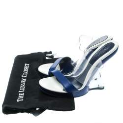 Pre Owned Alexander McQueen Blue Leather and PVC Bold Plexi Heel Open Toe Wedge Sandals Size 40