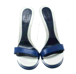 Pre Owned Alexander McQueen Blue Leather and PVC Bold Plexi Heel Open Toe Wedge Sandals Size 40