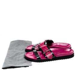 Pre Owned Alexander McQueen Pink/Black Ostrich Leg And Leather Flat Sandals Size 40