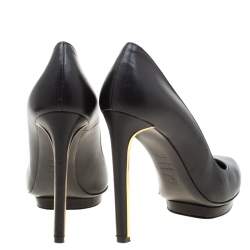 Pre Owned Alexander McQueen Black Leather Spike Heel Pumps 37.5