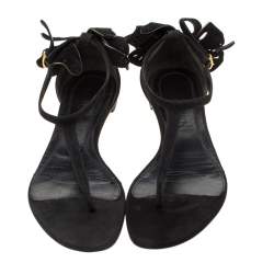 Alexander McQueen Black Leather Butterfly Detail Flat Sandals Size 36