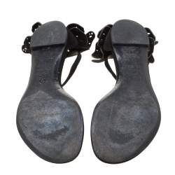 Alexander McQueen Black Leather Butterfly Detail Flat Sandals Size 36