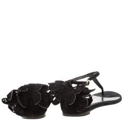 Alexander McQueen Black Leather Butterfly Detail Flat Sandals Size 36