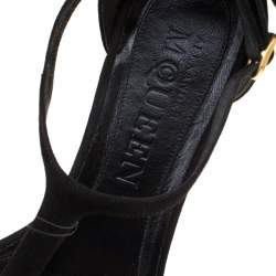 Alexander McQueen Black Leather Butterfly Detail Flat Sandals Size 36