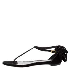 Alexander McQueen Black Leather Butterfly Detail Flat Sandals Size 36
