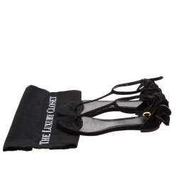 Alexander McQueen Black Leather Butterfly Detail Flat Sandals Size 36