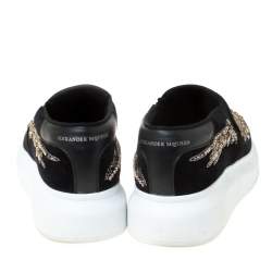 Pre Owned Alexander McQueen Black Crystal Embellished Velvet Slip On Platform Sneakers Size 37.5