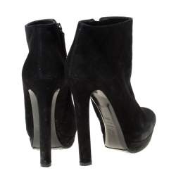 Pre Owned Alexander McQueen Black Suede Platform Ankle Boots Size 38.5