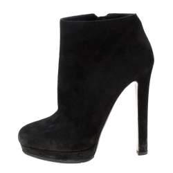Pre Owned Alexander McQueen Black Suede Platform Ankle Boots Size 38.5