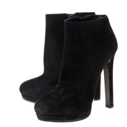Pre Owned Alexander McQueen Black Suede Platform Ankle Boots Size 38.5