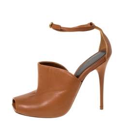 Pre Owned Alexander McQueen Tan Leather Mules Ankle Strap Sandals Size 37