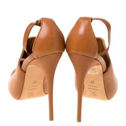 Pre Owned Alexander McQueen Tan Leather Mules Ankle Strap Sandals Size 37