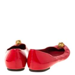 Pre Owned Alexander McQueen Red Leather Skull City Ballet Flats Size 40