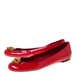 Pre Owned Alexander McQueen Red Leather Skull City Ballet Flats Size 40